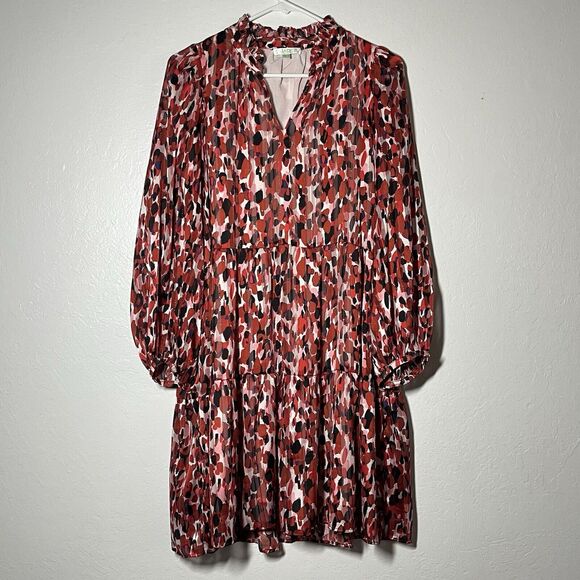 Jade Melody Tam Dress Size Small Red Spotted Midi Tiered Shimmer Threads - Picture 1 of 10